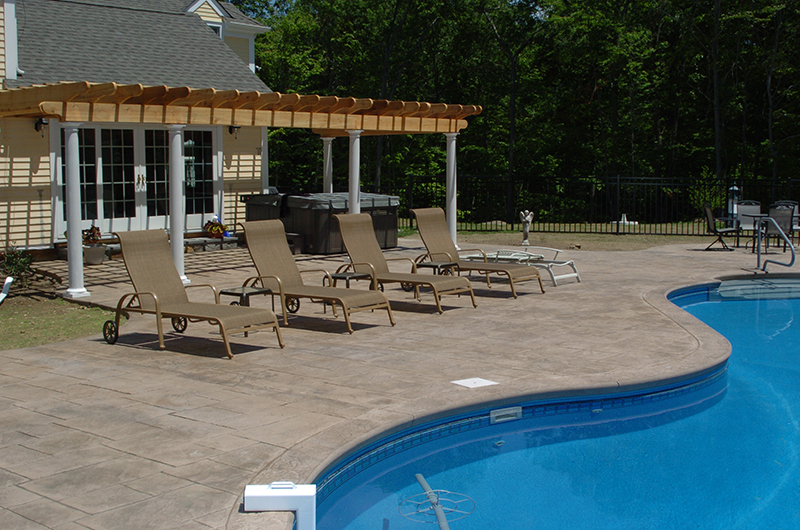 Swimming pool and stamped concrete project example 117